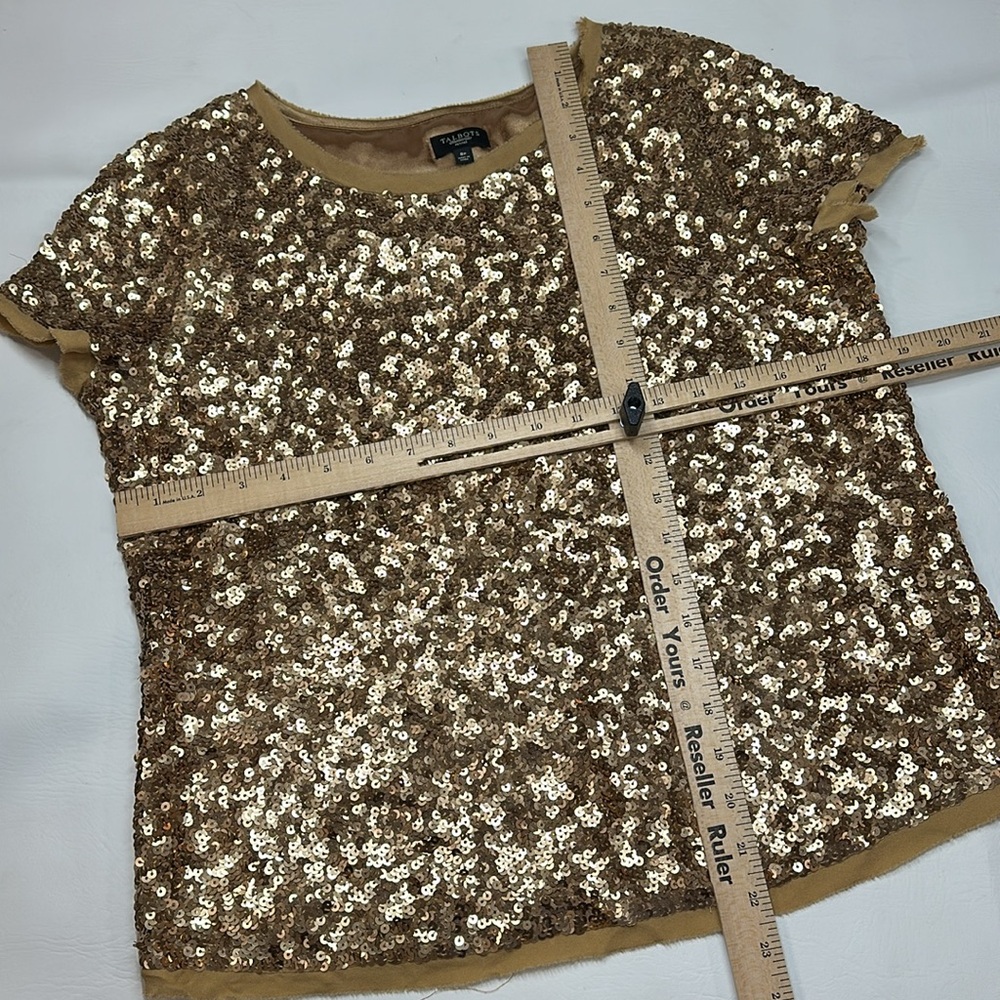 Talbots gold sequin lined blouse short sleeve 8P - Picture 4 of 7